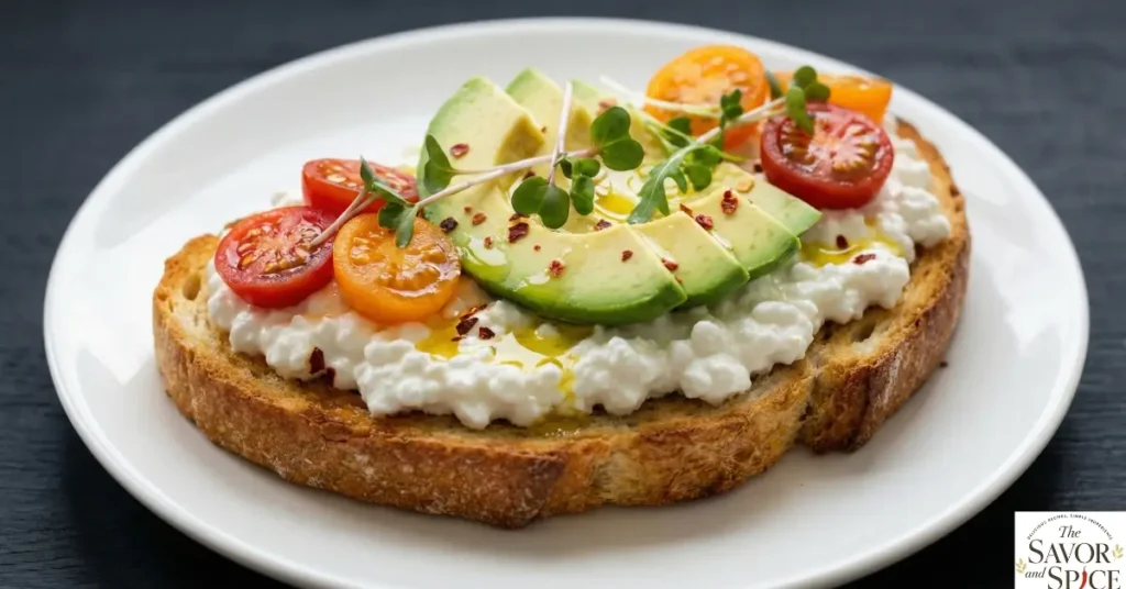 Savory cottage cheese toast recipe for a high-protein breakfast.