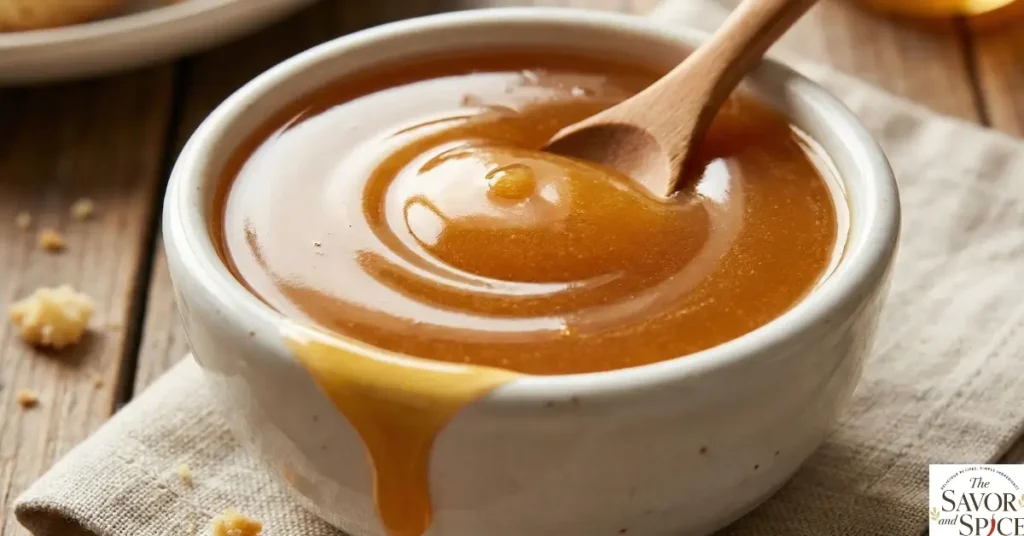 Sweet Honey Butter Glaze for Dinner Rolls in a small bowl, glossy and smooth.