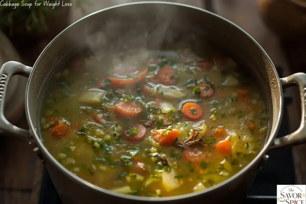 Warm, healthy, and filling cabbage soup perfect for weight-loss meals and cozy soup season.