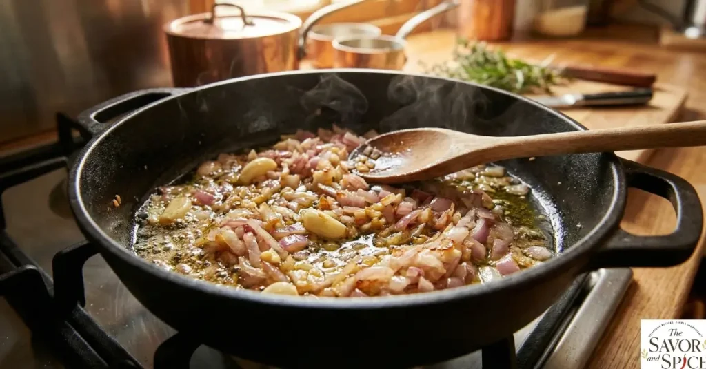 sautéing aromatics to make Potato Egg curry under $5.