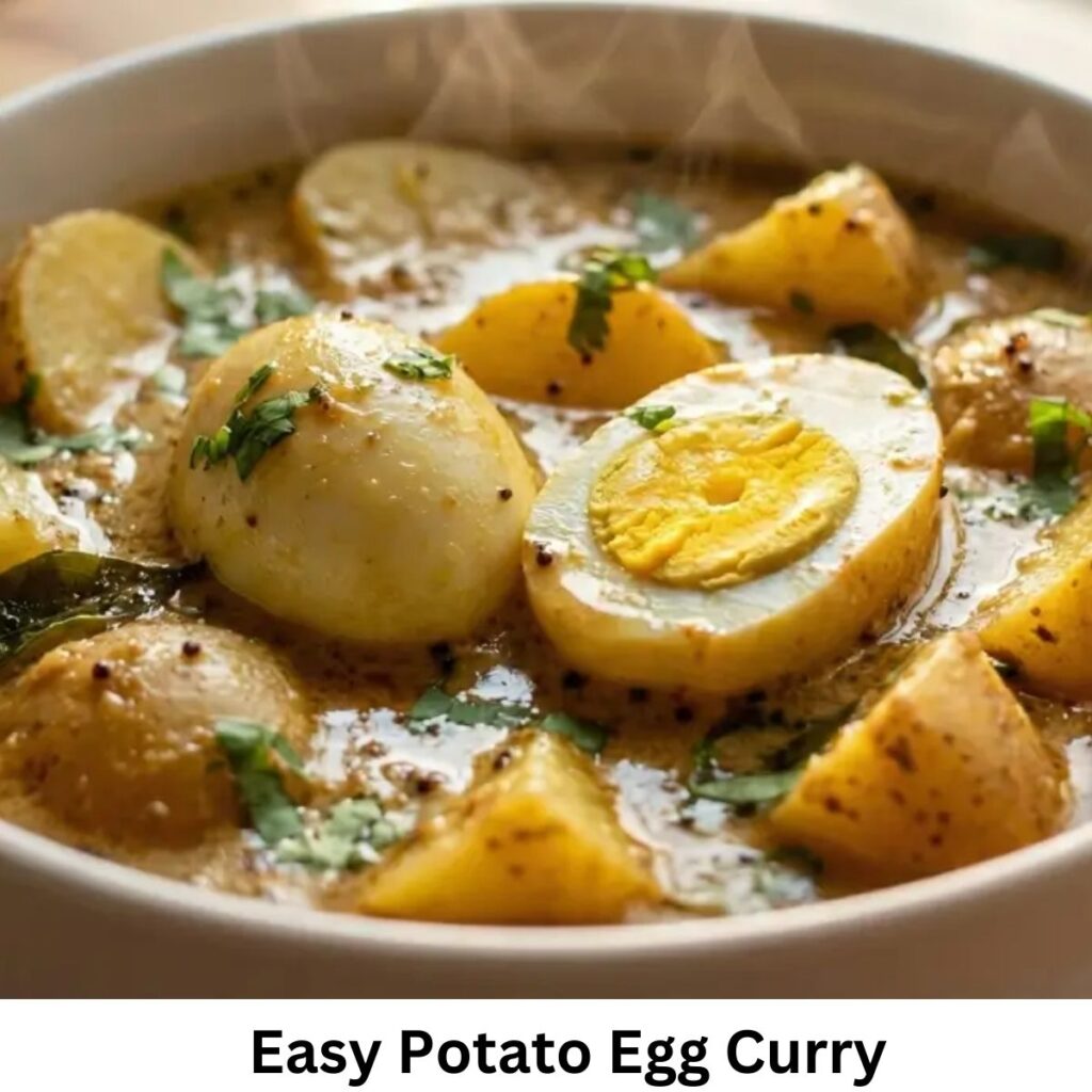 Easy potato egg curry served in a bowl, budget-friendly meal under $5, simple and delicious.
