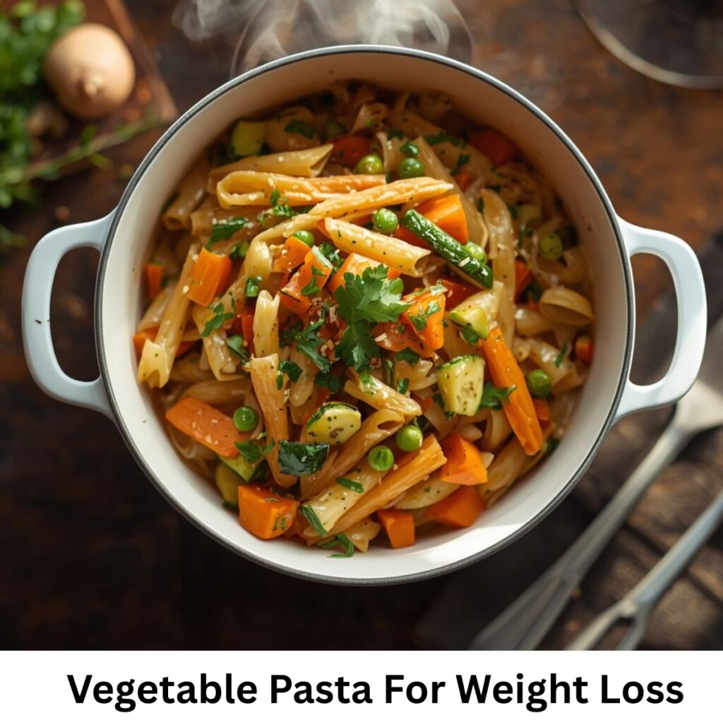 Healthy vegetable pasta served on a plate, low-calorie and perfect for weight loss meals.