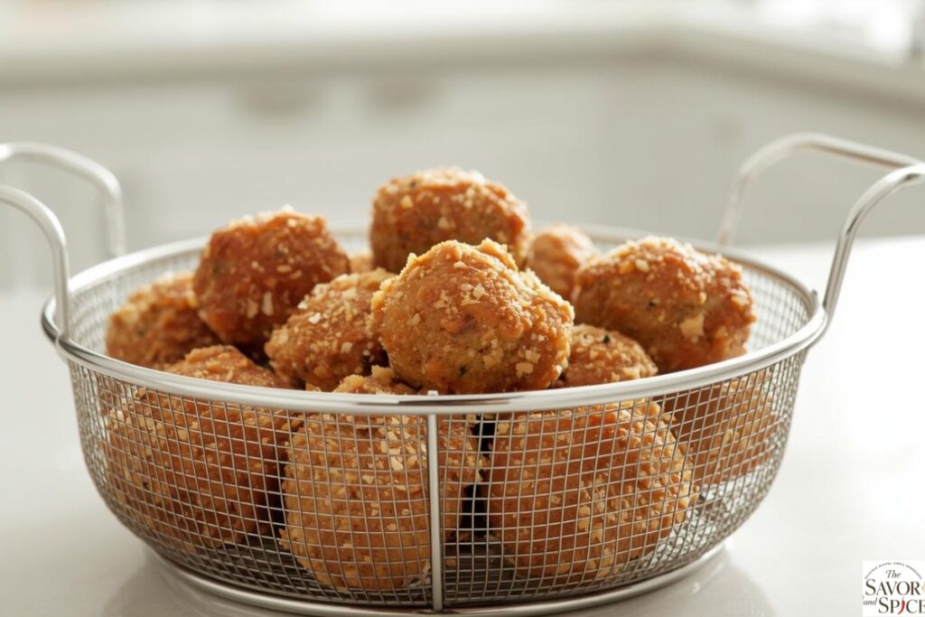 Air-frying garlic Parmesan Italian meatballs.