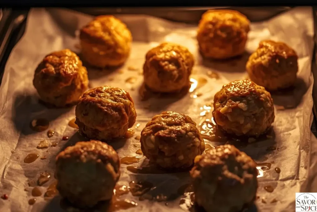 Baking garlic Parmesan Italian meatballs in oven.