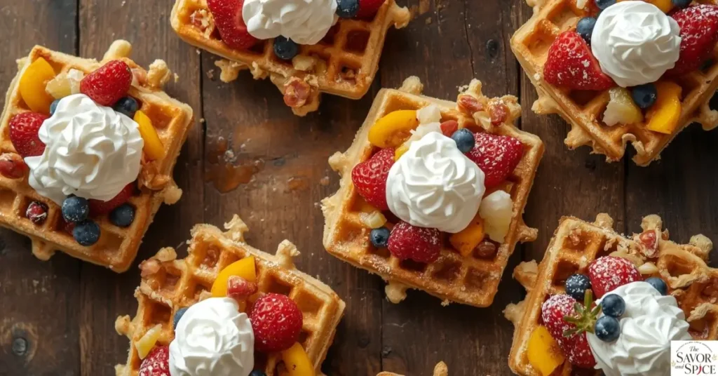Easy Sourdough discard recipes, including pancakes, muffins, crackers, and cookies, are arranged on a wooden table.