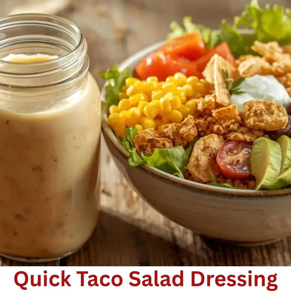 Quick taco salad dressing made with creamy ingredients and spices in a bowl.