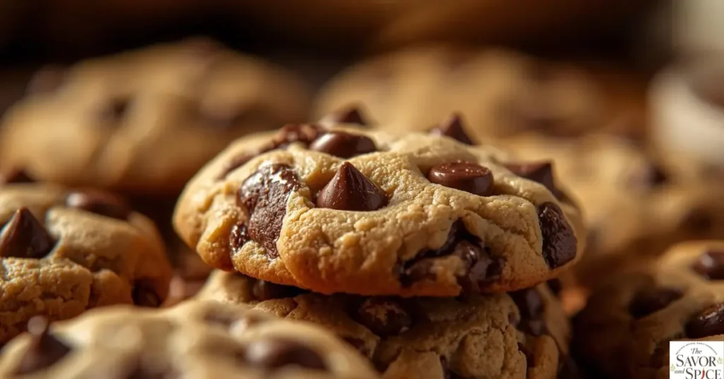 Soft sourdough chocolate chip cookies with melted chocolate chips as a sweet discard recipe.