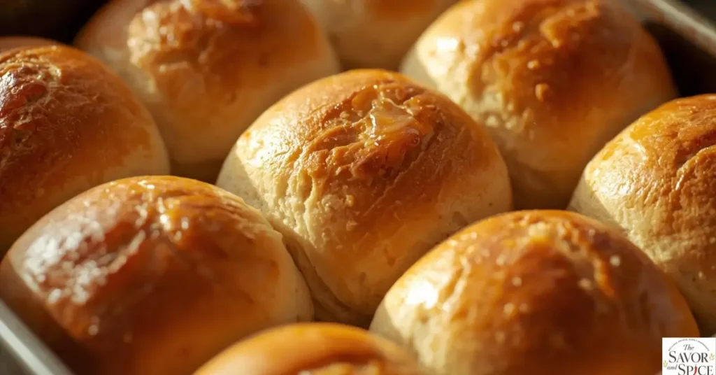 Soft sourdough dinner rolls brushed with butter served as a fluffy bread recipe using discard.