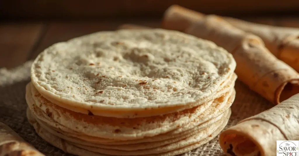 Soft sourdough discard tortillas stacked and ready for wraps or tacos.