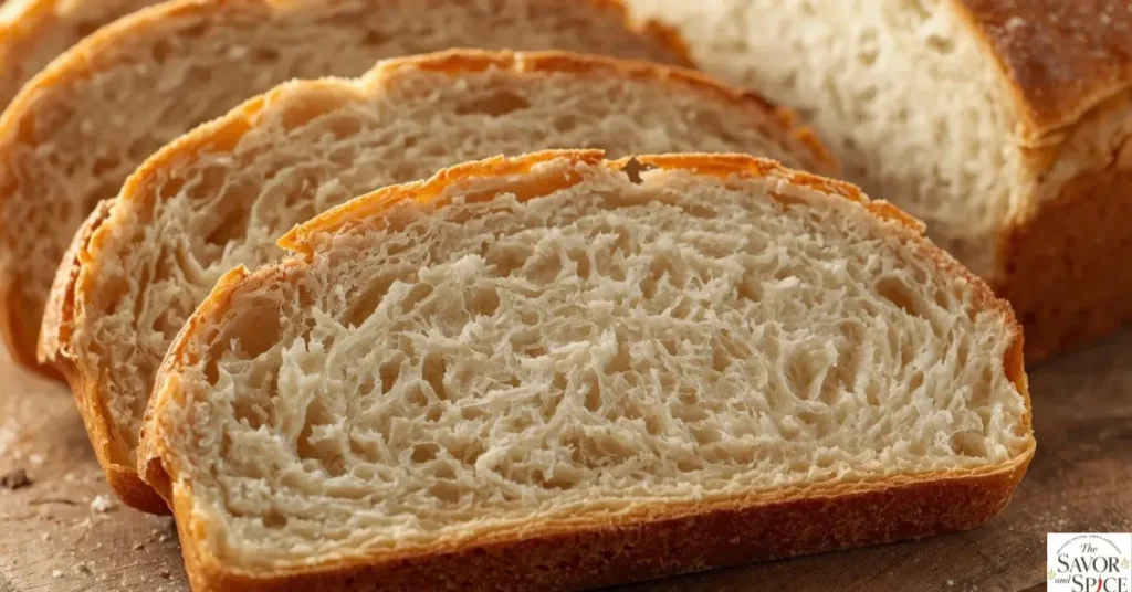 Soft sourdough sandwich bread slices with fluffy texture made using sourdough discard.