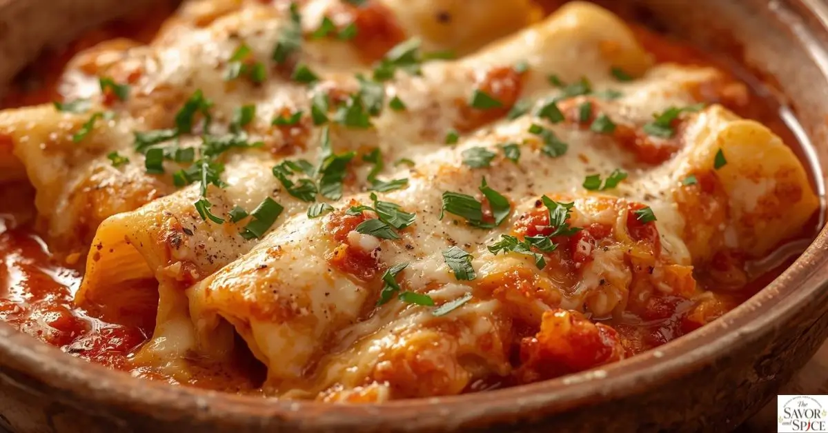 Easy manicotti recipe baked with ricotta cheese, marinara sauce, and melted mozzarella.