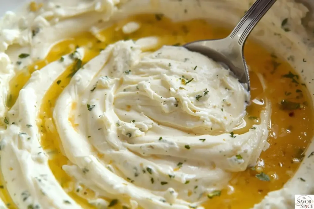 Preparing ricotta cheese filling for best manicotti recipe with mozzarella and parmesan.