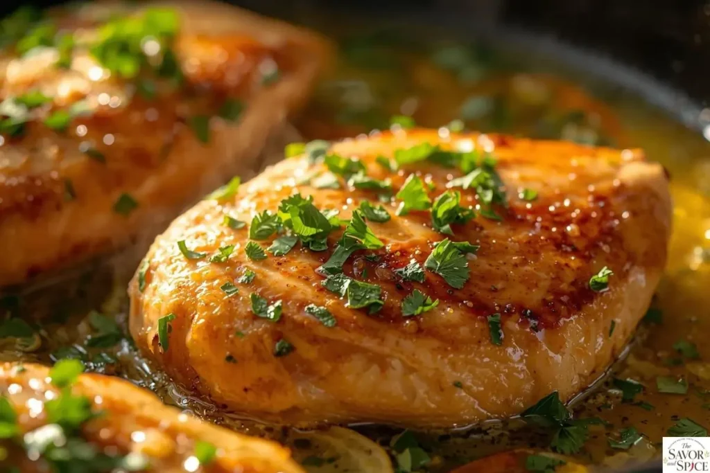 Homemade chicken piccata with golden seared chicken in creamy lemon butter sauce.