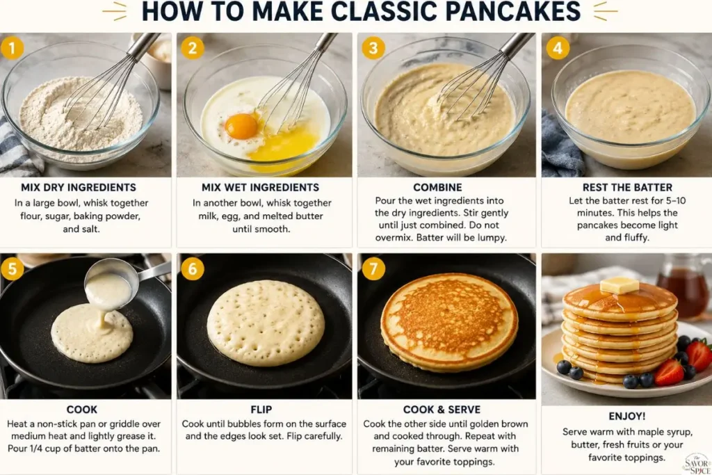 Step-by-step instructions for making soft and fluffy classic pancakes recipe